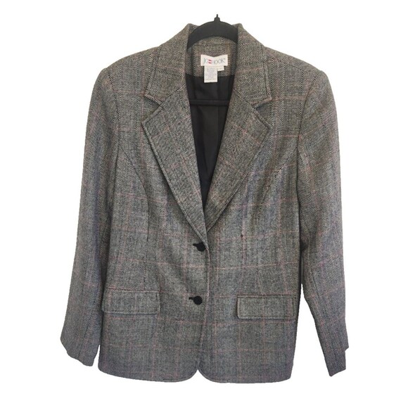 J.G. Hook Jackets & Blazers - JG Hook Blazer Gray Tweed Windowpane Plaid 100% Wool Vintage Jacket‎ Size 12